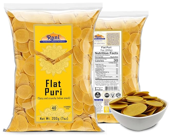 Rani Pani Puri Coins 7oz (200g) 80-85 Coins ~ Uncooked, Microwaveable wheat and Semolina Coins ~ All Natural | Vegan | NON-GMO