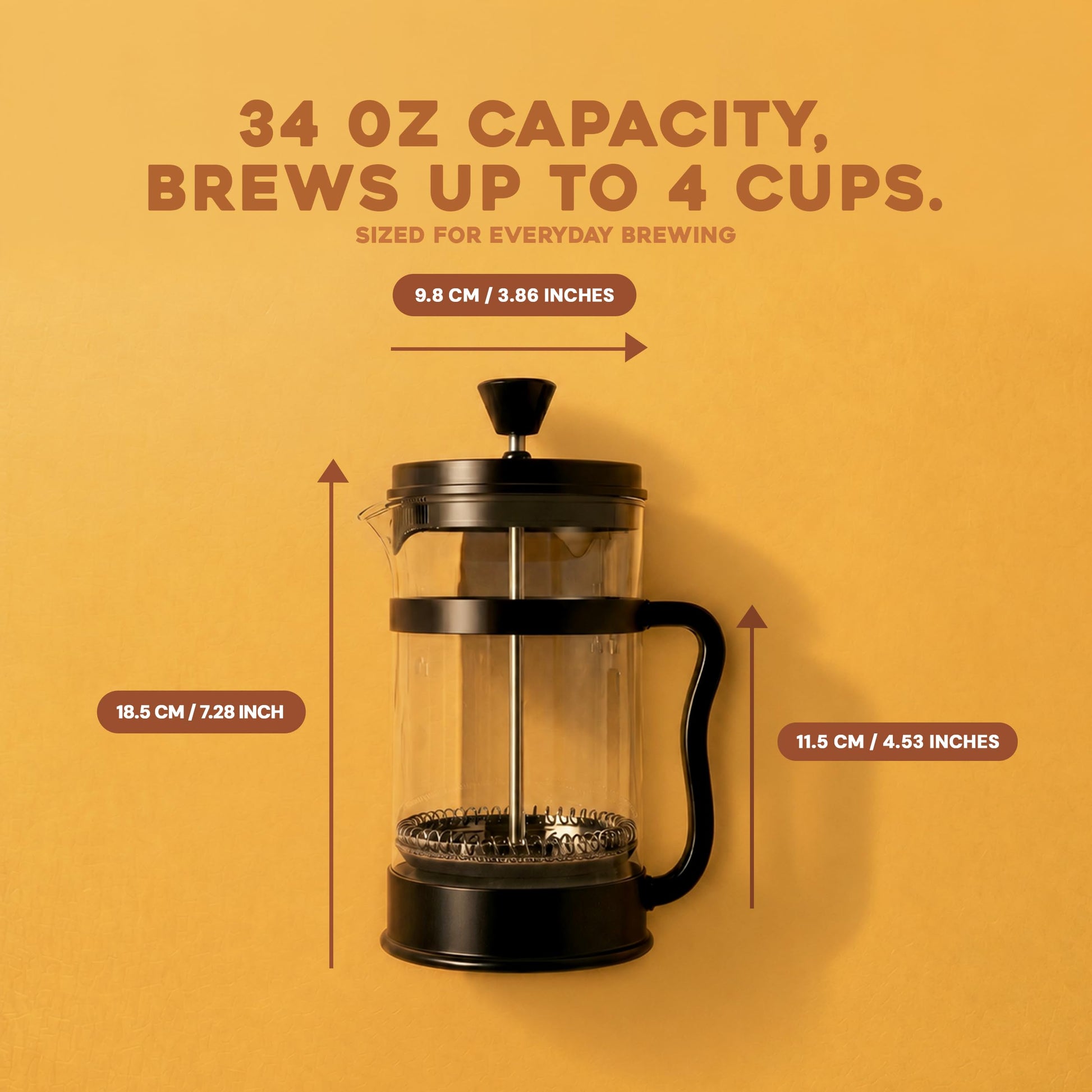 Utopia Kitchen Borosilicate Glass French Press Coffee Maker 34 Oz, Black