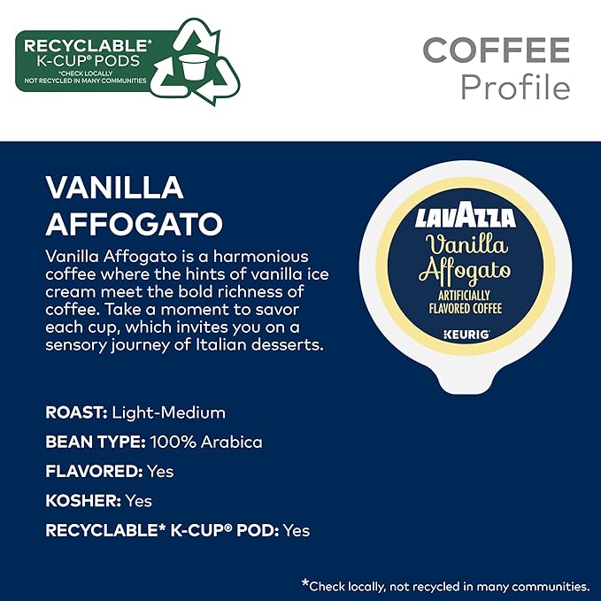 Lavazza Vanilla Affogato Coffee, Single Serve Keurig K-Cup Pods, Flavored Coffee, 88-Count Box (4 Packs of 22)