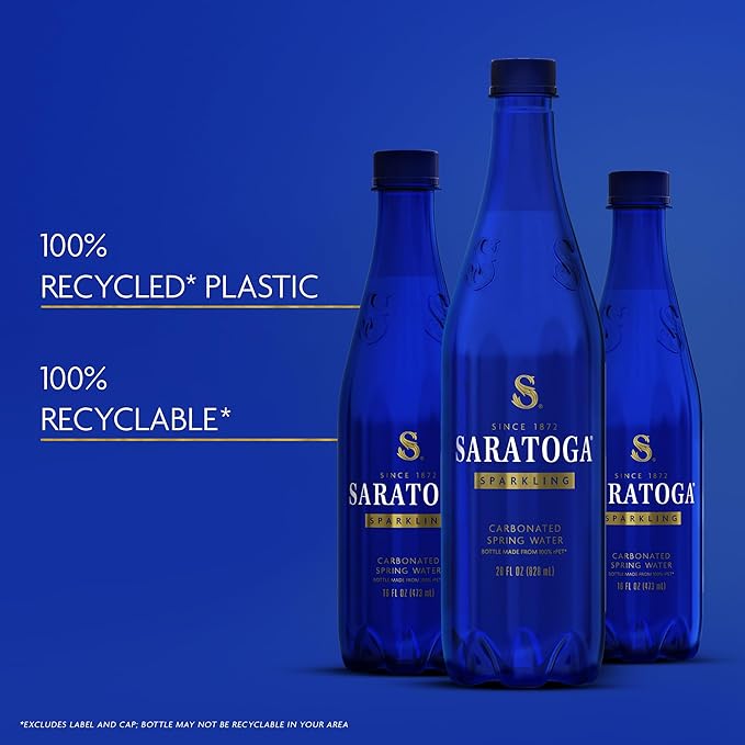 Saratoga Sparkling Water Bottles, 12-Pack - Carbonated Spring Bottled Water with Naturally Occurring Minerals & Electrolytes - Recycled PET Plastic Bottles - 28 Fl Oz