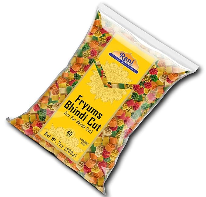 Rani Far Far/Fryums (Wheat & Tapioca Pellet) Bhindi Shape 7oz (200g) ~ Vegan, Kosher, Uncooked, Used to Make Papad, Bhungra/Chip Snack