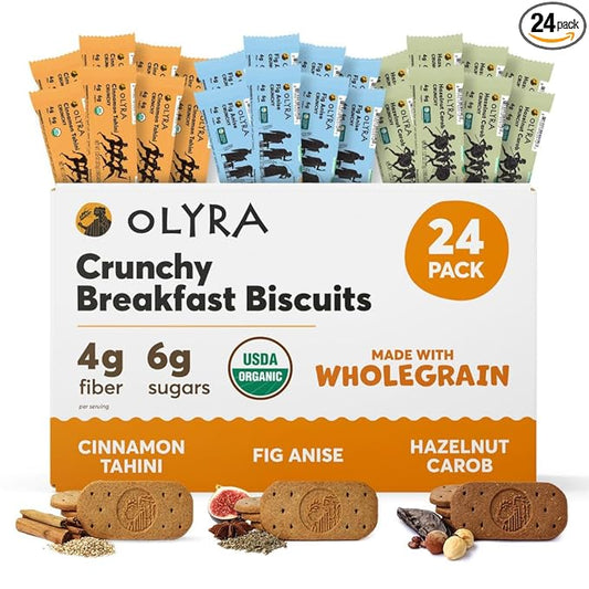 Olyra Organic Breakfast Biscuits - Variety Pack - Healthy Snacks for Adults - Office Snacks - Healthy Cookies - High Fiber Snack - Natural Energy Breakfast Biscuit 24 Packs