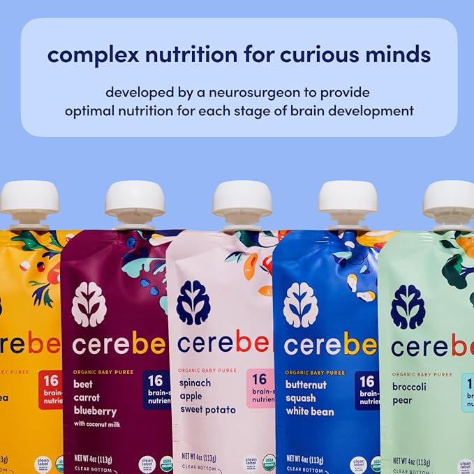Cerebelly Organic Baby Food Pouches ??Dairy Free Smoothies for Toddlers | No Added Sugar, Fiber, Non-GMO | Toddler Smoothie Pouches | 4oz BPA-Free Baby Food | Purple Carrot Blueberry | 6 Count