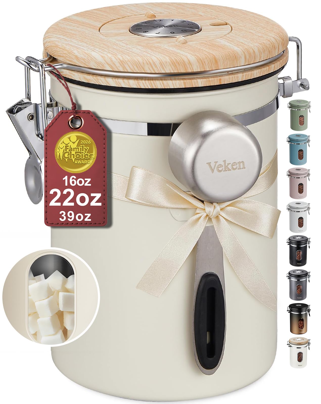 Veken Coffee Canister with Window, Airtight Stainless Steel Container, 22OZ