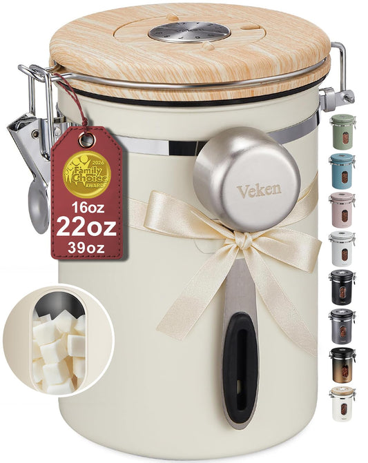 Veken Coffee Canister with Window, Airtight Stainless Steel Container, 22OZ