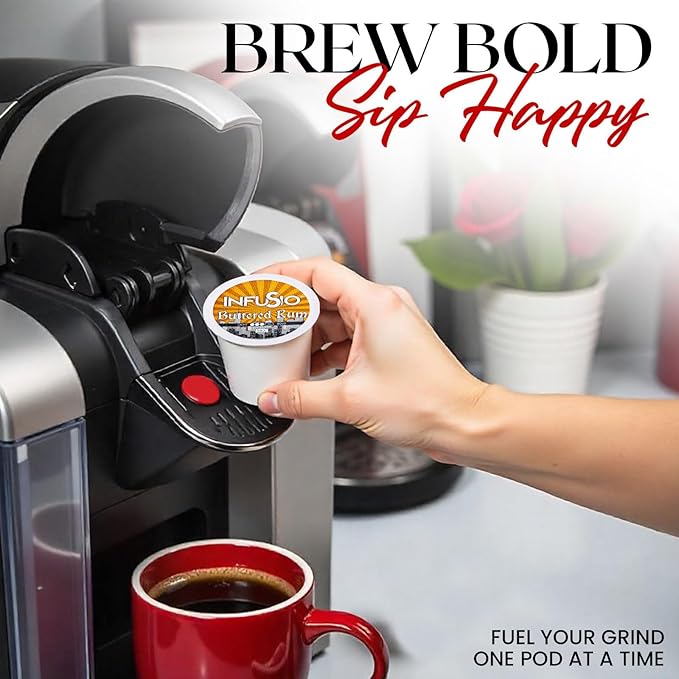 InfuSio Coffee Pods 96 Count Butterd Rum Flavored Medium Roast Single serve Coffee pods for Keurig K Cups Brewers - InfuSio Premium Roasted Keurig 2.0 Compatible