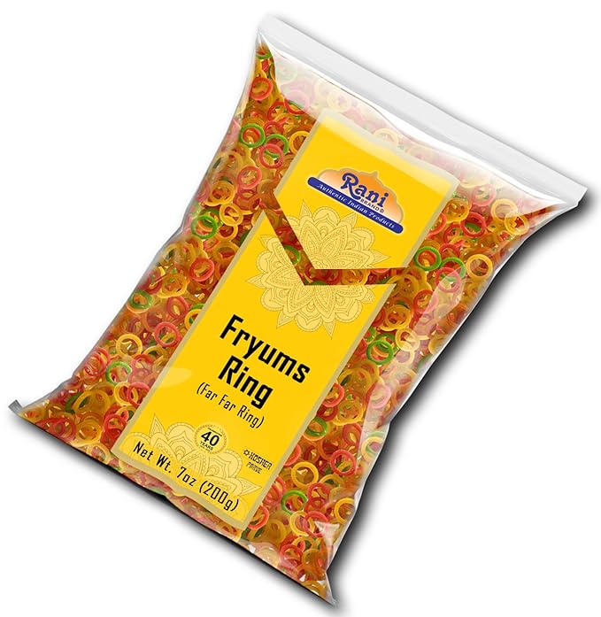 Rani Far Far / Fryums (Wheat & Tapioca Pellet) Ring Shape 7oz (200g) ~ Vegan, Kosher, Uncooked, Used to Make Papad, Bhungra / Chip Snack