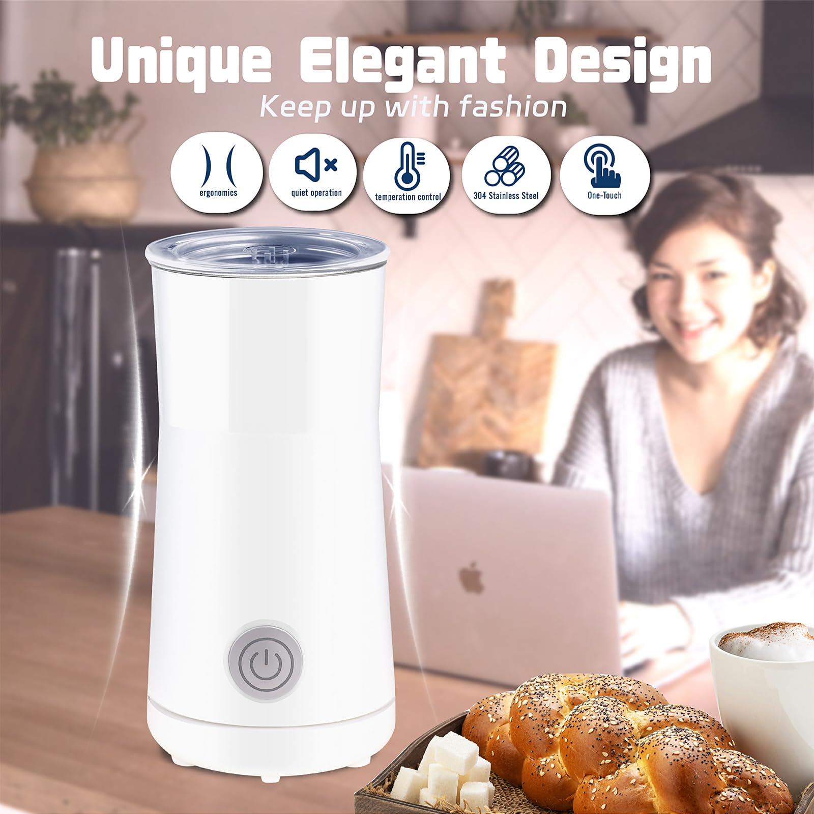 Seydere Simple Milk Frother, 2 in 1 Milk Steamer and Frother, Electric Milk Steamer, Milk Warmer