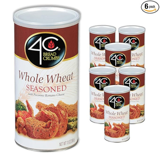 4C Premium Bread Crumbs, Whole Wheat Seasoned with Pecorino Romano Cheese 6 Pack, Flavorful Crispy Crunchy, Value Pack