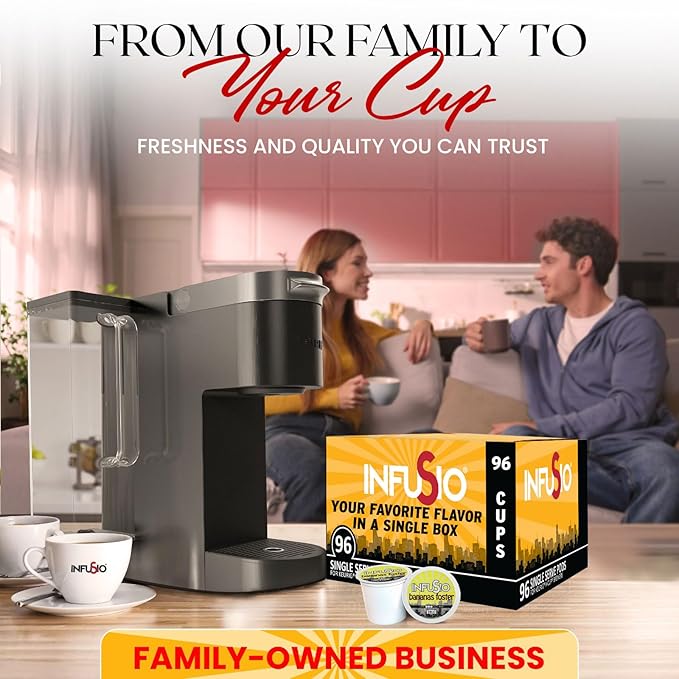 InfuSio Coffee Pods 96 Count - Bananas Foster Coffee, Medium Roast Flavored Single Serve Pods for Keurig K Cups Brewers - InfuSio Premium Roasted Keurig 2.0 Compatible