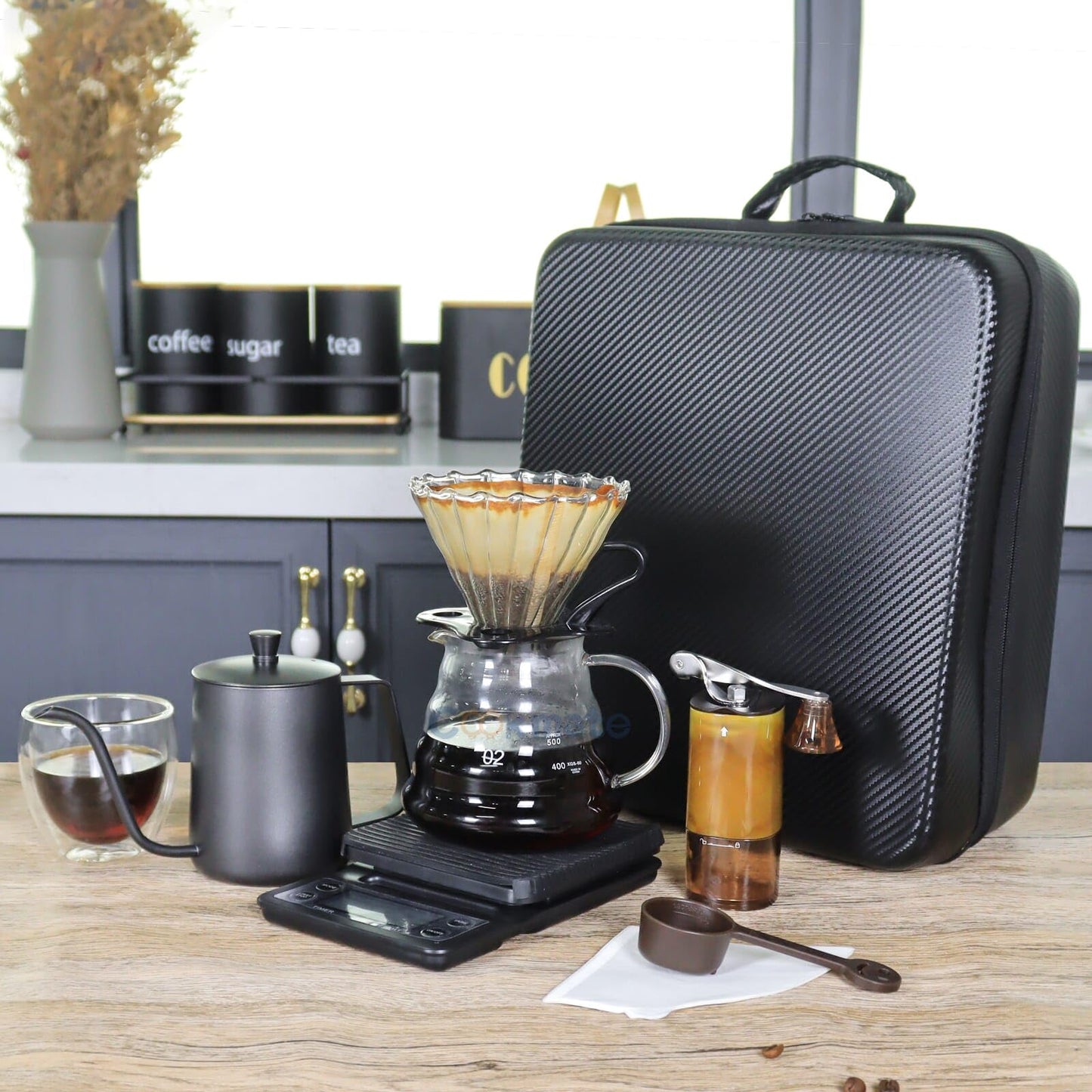SOTECH Pour Over Coffee Maker Set, Coffee Kettle Scale, Pour Over Coffee Dripper, Bean Grinder