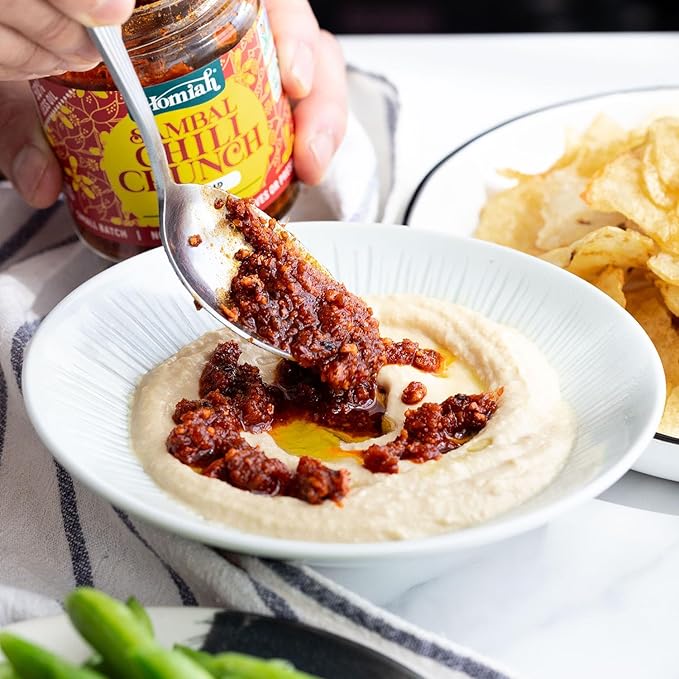 Homiah Sambal Chili Crunch, Shrimp, 6oz - Less Oil Low Sodium Gluten Free Non-GMO, Sambal Oelek Chili Paste, Shrimp Paste, Crispy Chili Crunch Topping ??Mild