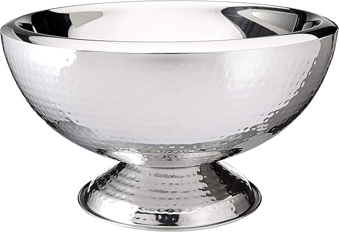 Stainless Steel Hammered Double-Walled Insulated Punch Bowl 17 Inch | 3 Gallon Footed Beverage Tub for Wine, Champagne for Parties, Weddings & Events
