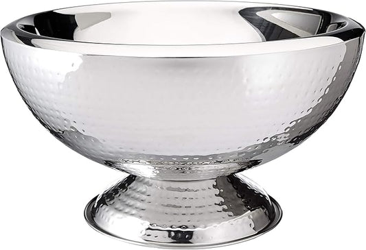 Stainless Steel Hammered Double-Walled Insulated Punch Bowl 17 Inch | 3 Gallon Footed Beverage Tub for Wine, Champagne for Parties, Weddings & Events