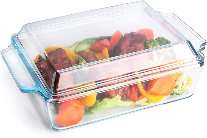 Rectangular Tempered Glass Casserole Dish, Tempered Glass Baking Dish with Glass Cover. Oven, Freezer and Dishwasher Safe.- 1.5 Liter
