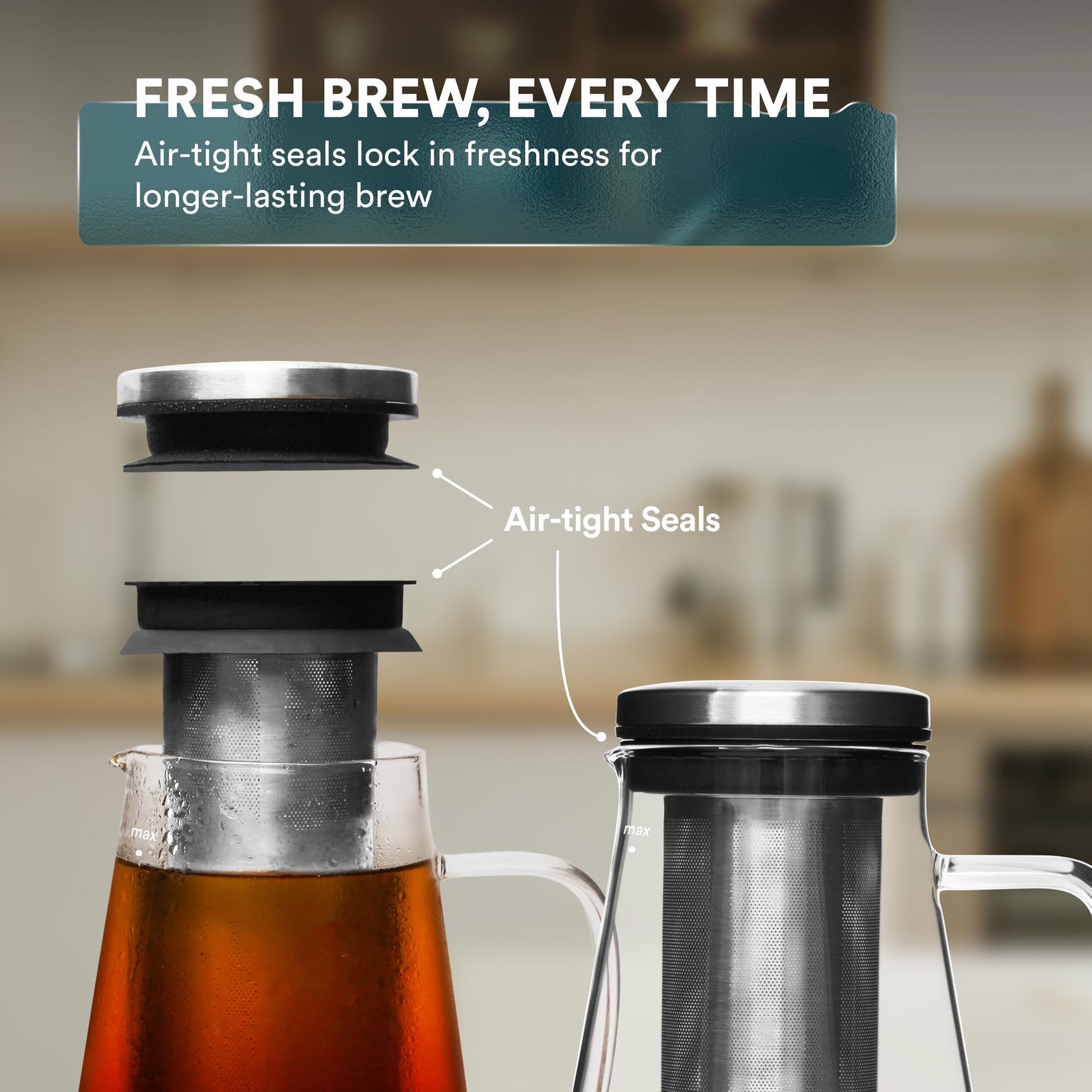 OVALWARE Airtight Cold Brew Iced Coffee Maker Pitcher (& Iced Tea Maker) with Spout – 1.5L/ 51oz