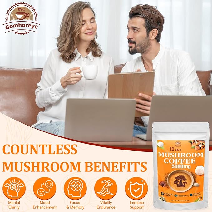 Mushroom Coffee - Mushroom Coffee Organic with 11 Superfood Mushrooms, Includes Lion's Mane, Reishi, Chaga, Cordyceps and Adaptogens, Mushroom Supplement for Energy, Focus, Memory and Immunity - 5.3oz
