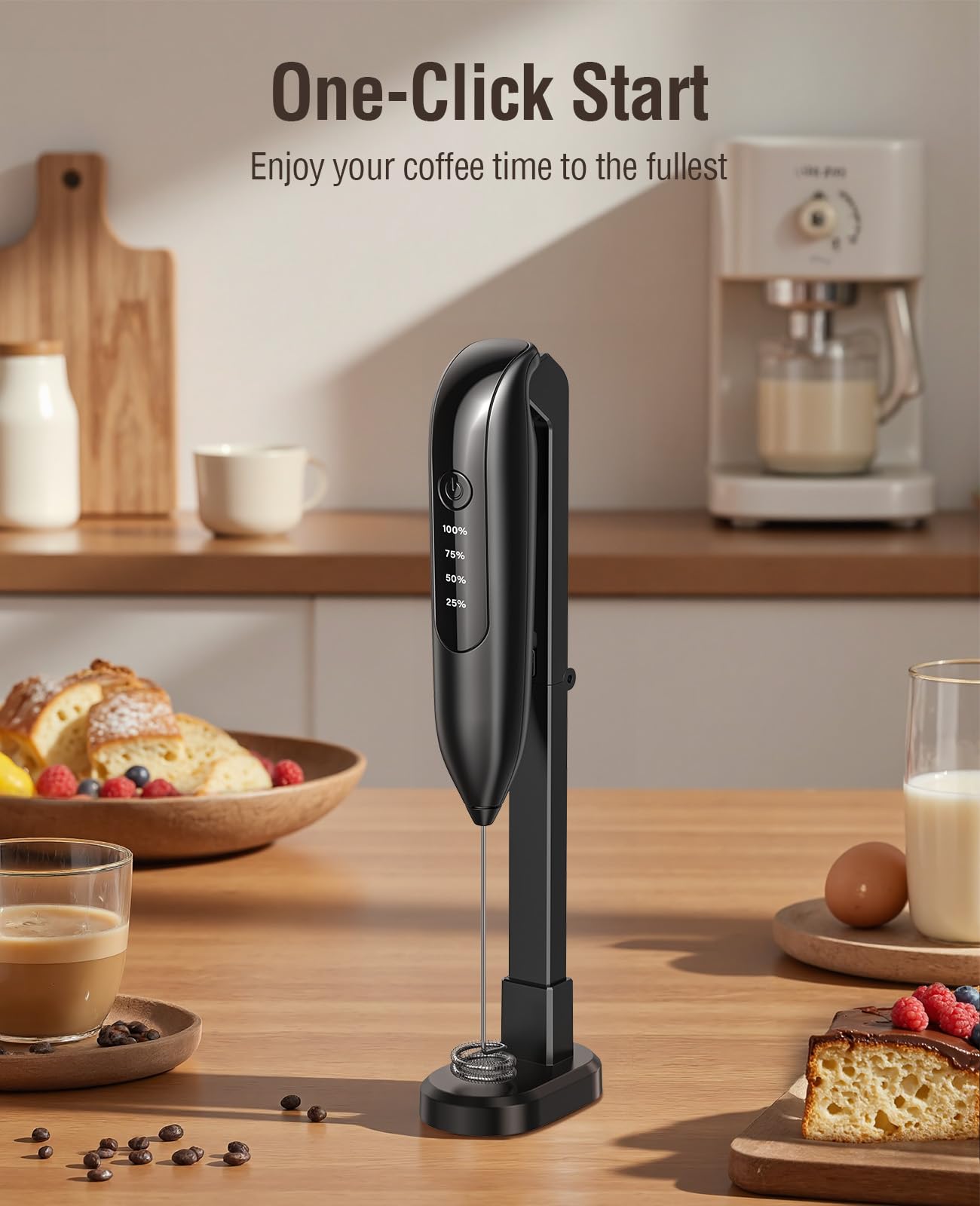 yidianideals Electric Milk Frother: LED&Wireless Charging, 3 Heads 3 Speeds