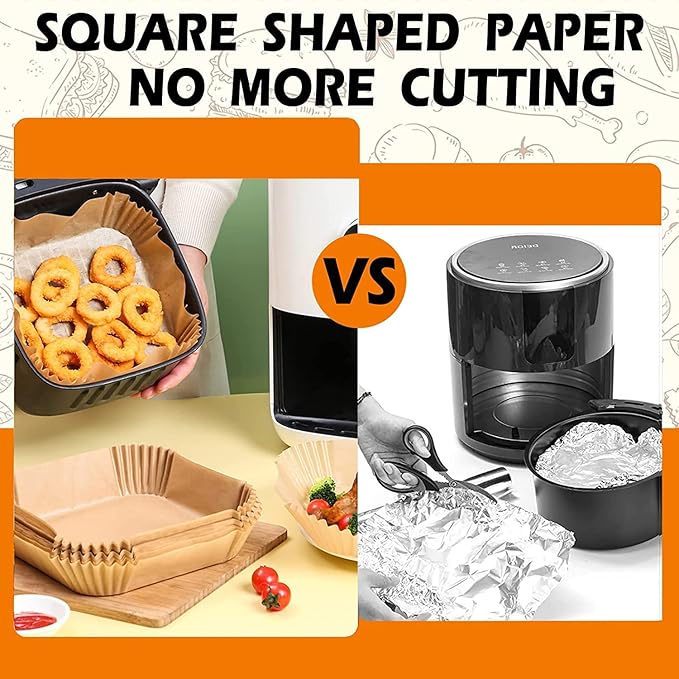 Mini Air Fryer Liners for CHEFMAN 2 Qt Air Fryer, 5.5inch Square Small Air Fryer Disposable Paper Liners, Compatible with Cosori 2.1Qt, Dash 2.6Qt, Instant Vortex 2Qt amd other 2-3Qt Mini Air Fryers
