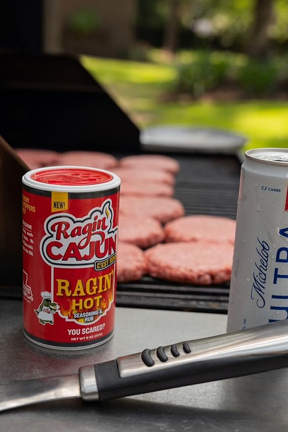 Ragin' Cajun Ragin' Hot Cajun Seasoning - 8 oz Shaker, Gluten-Free, No MSG, Authentic Louisiana Creole Spicy Rub for Meats & Seafood