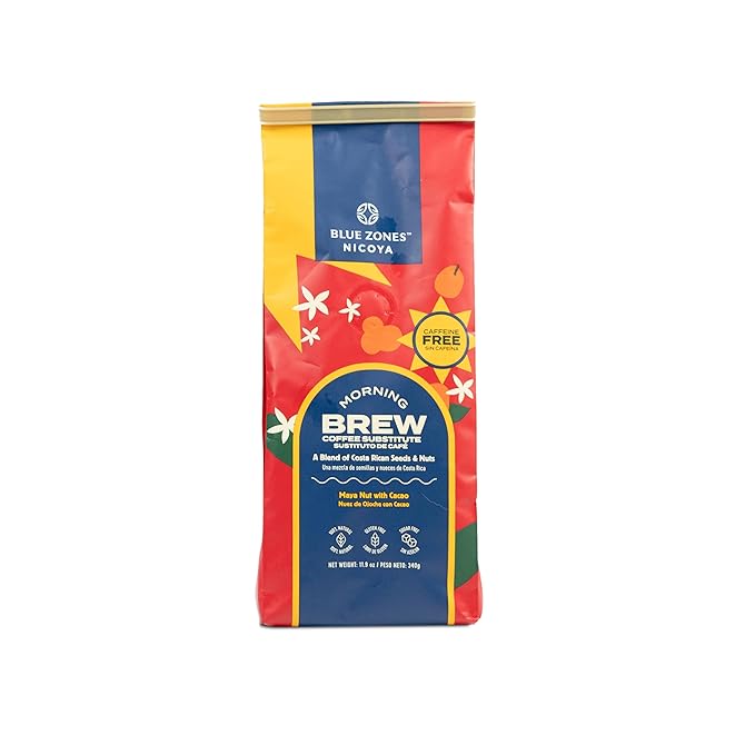 Blue Zones Nicoya - Morning Brew, Maya Nut and Cacao - 100% Natural Ground Coffee Alternative - High Micronutrients - Caffeine Free, Gluten & Sugar-Free (12 oz/ 340g)