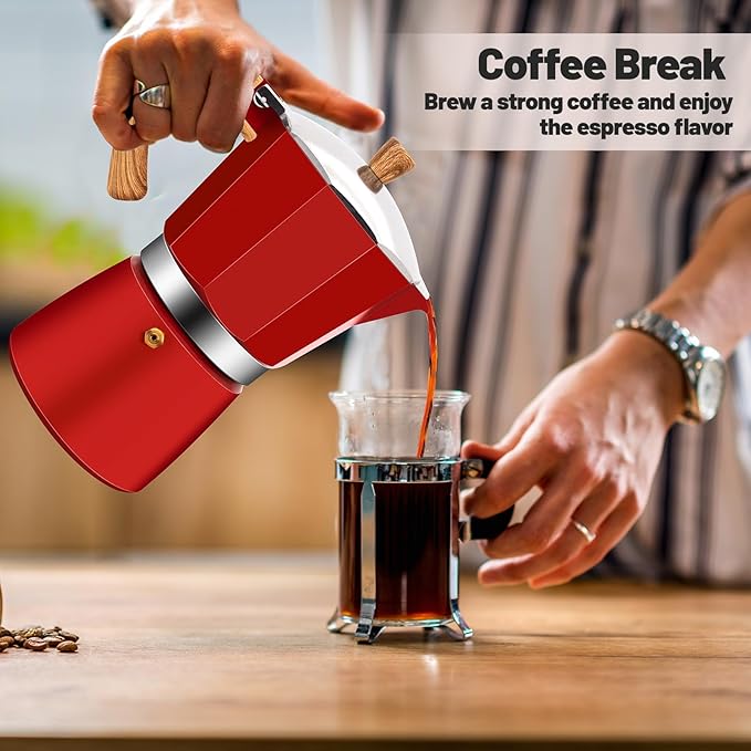 9 Cup Aluminum Moka Pot Classic Stovetop Espresso Coffee Maker 450ml 15oz Coffeemaker Percolator Mocha Pot Greca Coffee Maker Cafe Makers for Italian and Cuban Cafì±?Brewing Red
