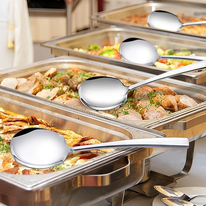Large Serving Spoons Set Stainless Steel 12 Inch Slotted Spoon and Serving Spoon Serving Utensils for Buffet Catering Dishwasher Safe(2-pieces, Silver)