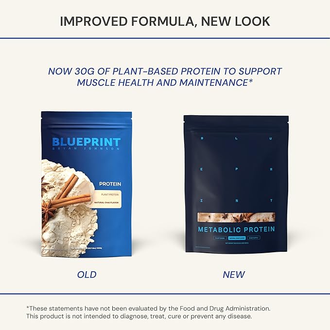 Blueprint by Bryan Johnson Vegan Protein Meal Replacement ??Plant Based Hemp Protein with 27g Protein Per Serving ??Low Calorie, Chai Flavored Protein for Women & Men ??Dairy Free??15 Servings