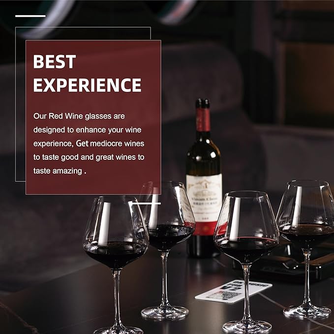 Red Wine Glasses Set of 4, Hand Blown Italian Style Crystal Burgundy Wine Glasses, Lead-Free Premium Clear Glass [23 oz/650ml，4 Pack ]