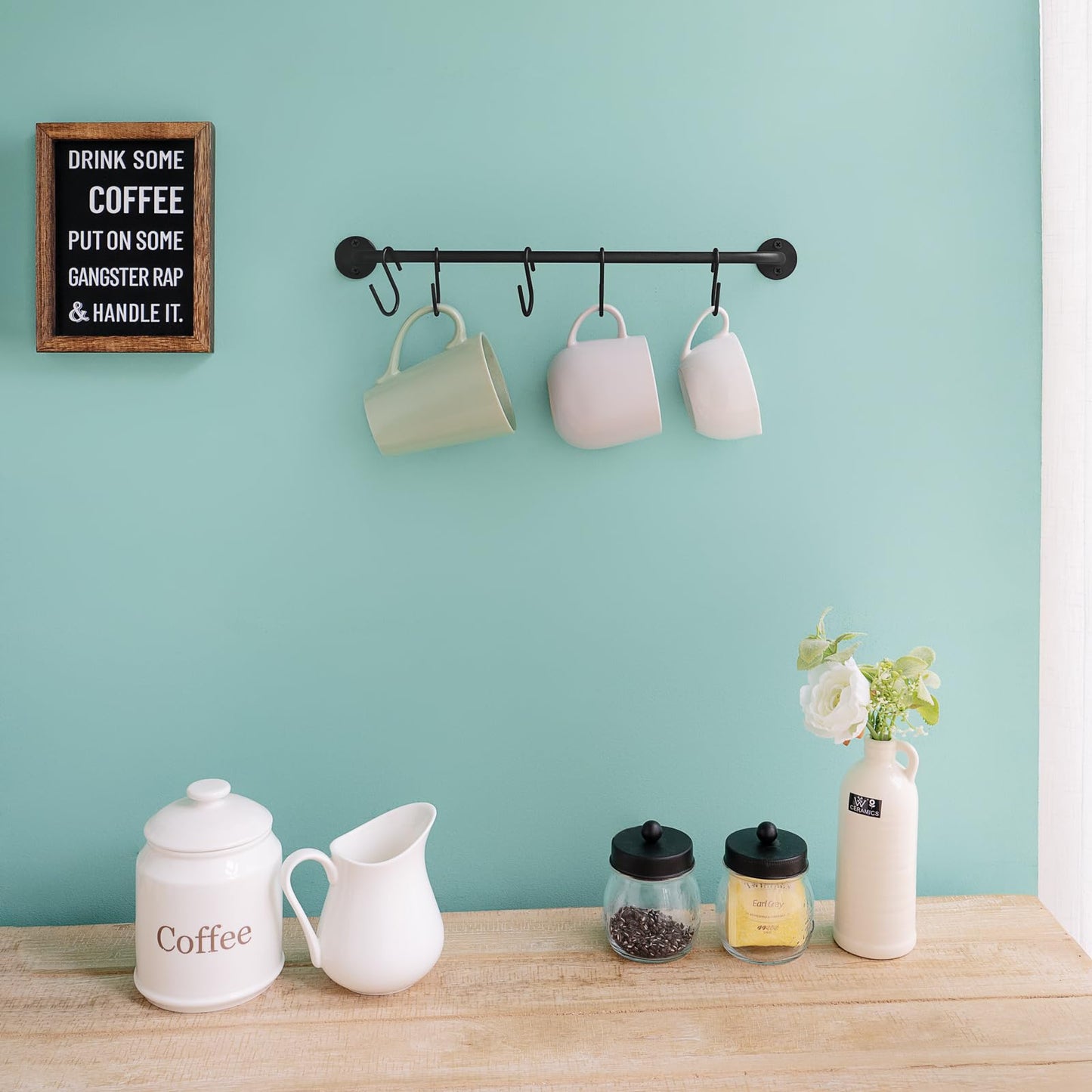 Mkono Wall Mounted Mug Holder, Coffee Cup Hanger Rack with 5 Hooks, 1 Pack