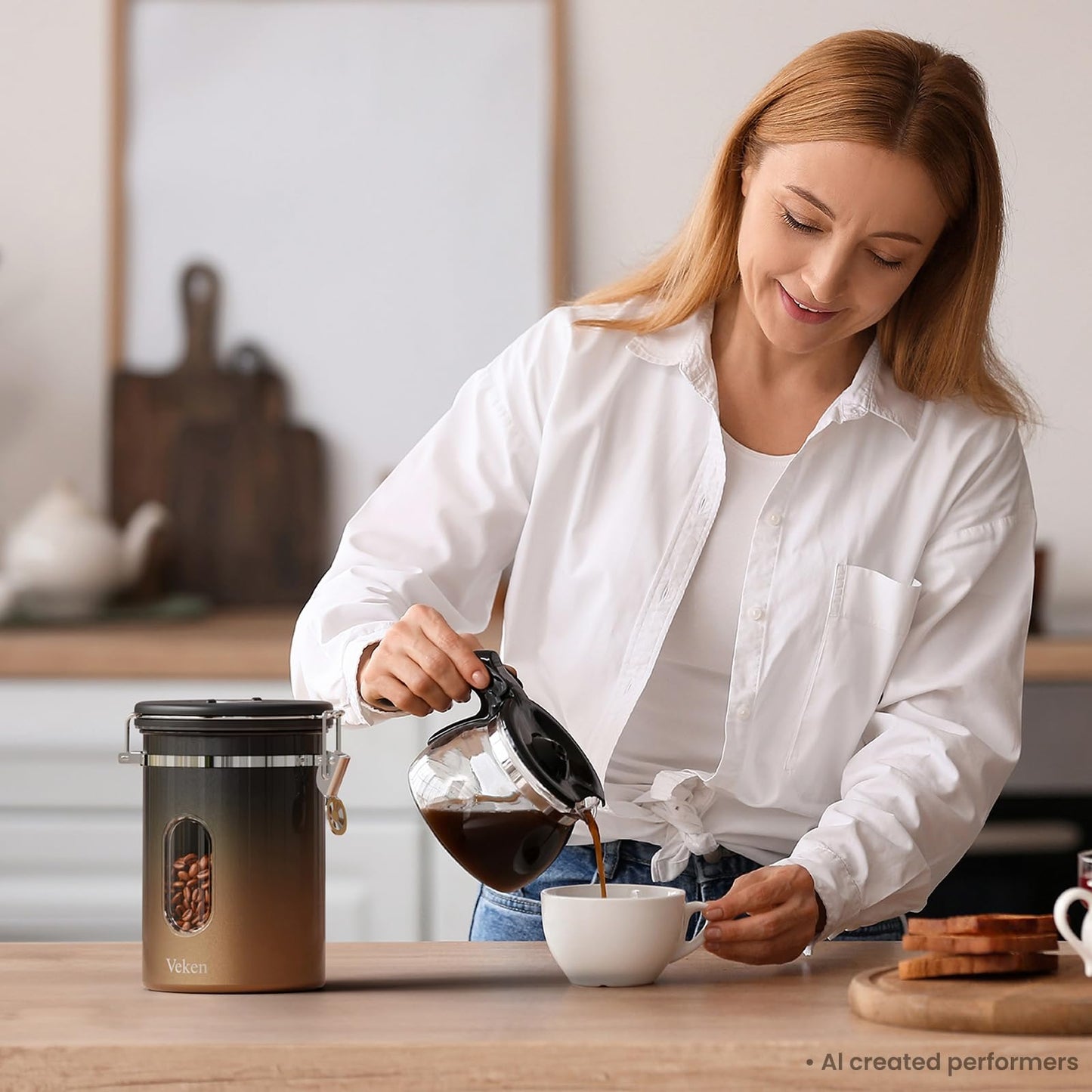 Veken Coffee Canister with Window, Airtight Stainless Steel Container, 22OZ