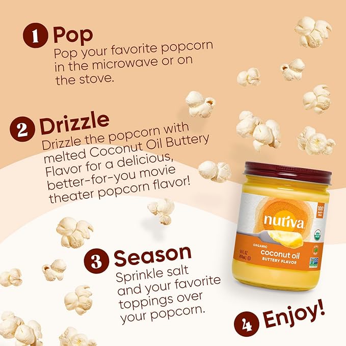 Nutiva Organic Coconut Oil with Non-Dairy Butter Flavor, 14 Ounce (Pack of 2), USDA Organic, Non-GMO, Whole 30 Approved, Vegan & Gluten-Free, Plant-Based Replacement for Butter
