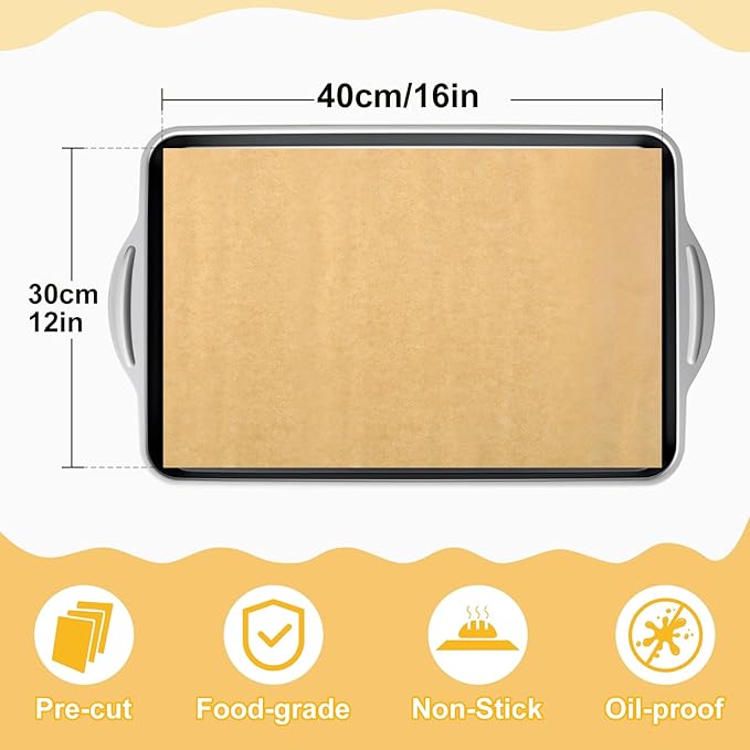 Sunhoo 100 PCS 12 x16" Parchment Paper Sheets for Baking Wrapping Paper Unbleached Air Fryer Oven Resist Sticking Bakery Liners Brown Precut Squares for Cooking Grilling Steaming Withstand up to 428??,<div>