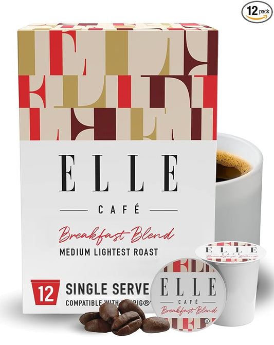 ELLE Café© Breakfast Blend Coffee Pods - 12 Count - 100% Arabica Coffee, Flavor Medium Light Roast - Single-Serve