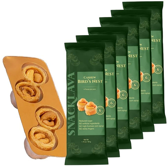 Snacklava Cashew Bird's Nest Baklava - 6 Pack (4 Pieces per Pack) - No Artificial Ingredients, Colors or Preservatives