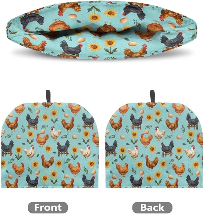 Rooster Flower Tea Cosy Washable Teapot Cover Breakfast Warmer Insulated Kettle Cover for Home Kitchen Decor Tea Cozies for Housewife, Friend, Mom, Both Side Can Be Used