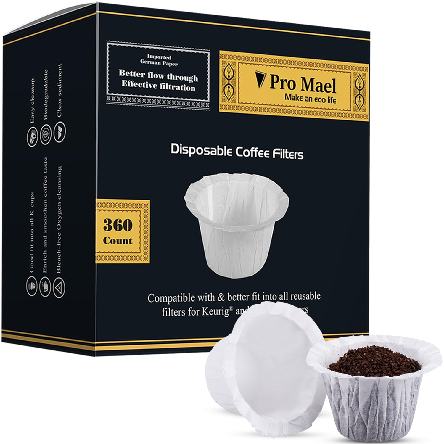 Pro Mael 360 Count Disposable K Cup Filters, Coffee Filter Paper for Keurig Brewers Single Serve