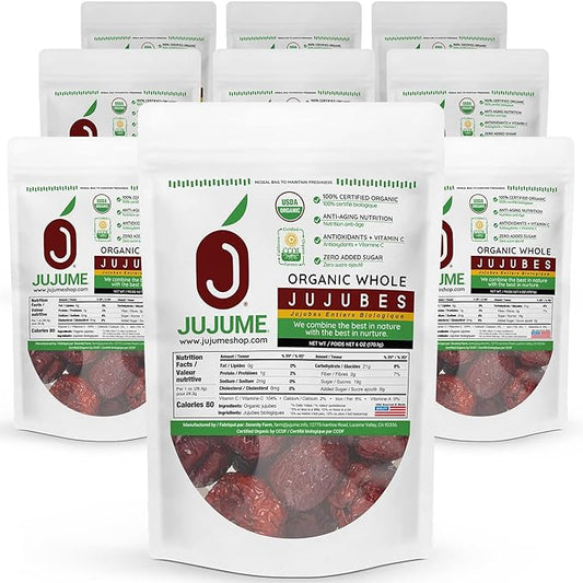 JUJUME | USDA Organic California Grown Jujubes Red Dates | Individually Sorted 3X for QA | High Grade Superfood | Healthy Dried Fruit | Certified All-Natural Non-GMO | 10-pack 6 oz. bags