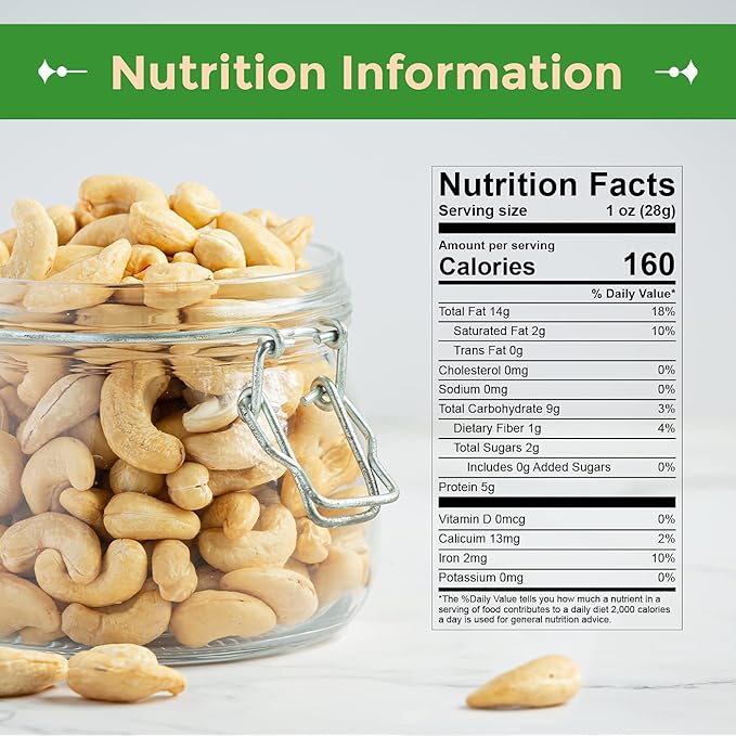 Sincerely Nuts - Raw Cashews Whole and Unsalted | Healthy Snack, Source of Protein | Keto and Paleo Friendly Gourmet Quality Vegan | Cashew Nuts 5(LB) Bag