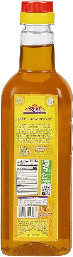 Rani Yellow Mustard Oil (Kachi Ghani) 16.9 Ounce (500ml) NON-GMO | Gluten Free | Vegan | 100% Natural | Kosher