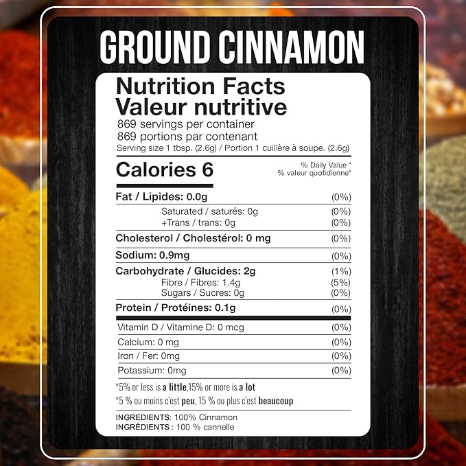 Fresh Finest Bulk 5LB Ground Cinnamon Powder - Kosher Certified Cinnamon Powder, Perfect for Desserts, Hot Tea, Cider, Meat Rubs, and More - 5 LB