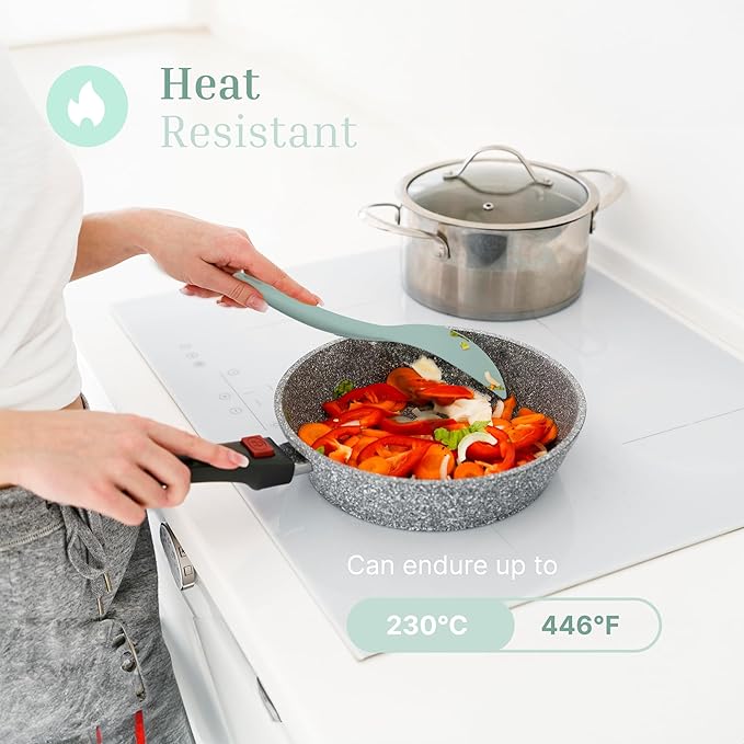 Silicone Utensils 4-Piece Set ??Rubber Spatula, Pastry Brush, Slotted Turner, and Rice Paddle ??Complete Heat-Resistant Set for Non-Stick Cookware ??Kitchen Tools for Cooking and Baking ??Pastel Green