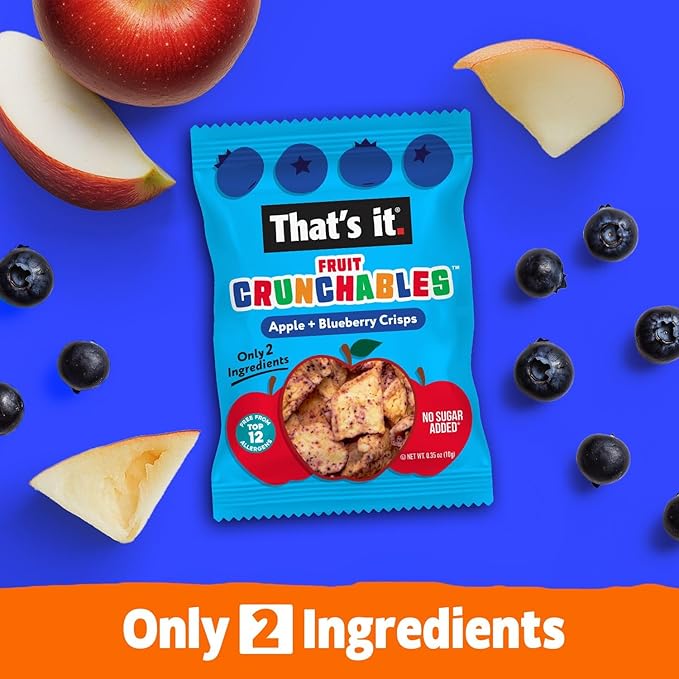 That's it. Fruit Crunchables ??100% Apple + Blueberry Crisps, 15 Pack healthy snacks for kids Plant-Based, Non-GMO, Gluten-Free, No Sugar Added, Healthy Fruit Snacks for Kids & Adults