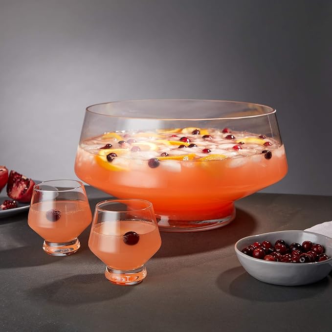 Viski Raye Footed Crystal Punch Cups Set of 2 - Premium Crystal Clear Glass, Stemless Heavy Base Punch Cocktail Glass Gift Set, 8 oz