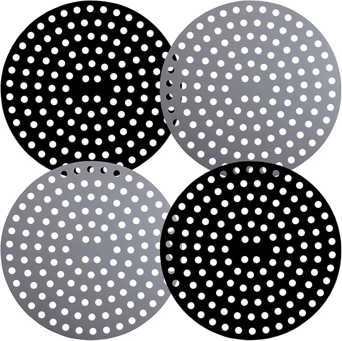Air Fryer Liners, Round 9" Reusable Air Fryer Silicone Liners 4 Pack, Easy Clean Accessories, Non Stick Airfryer Accessory Parchment Replacement Black&Grey