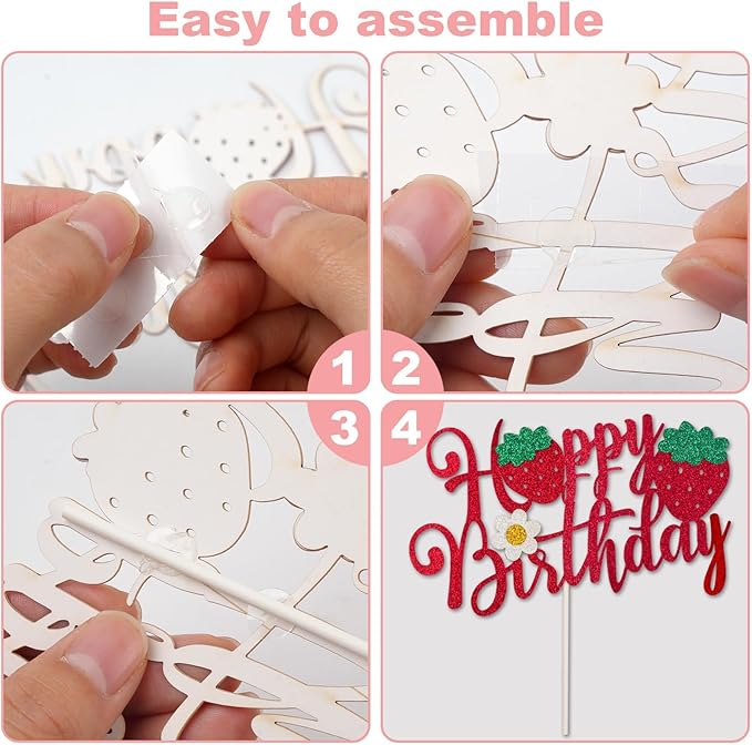 25Pcs Strawberry Cake Topper Glitter Oh Baby Strawberry Cupcake Toppers for Fruit Theme Baby Shower Birthday Summer Party Cake Decorations Supplies Red
