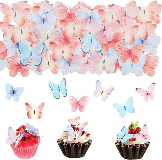 42Pcs Butterfly Cake Topper 3D Butterflies Edible Cupcake Decorations Mixed Color Girl Women Butterfly Wedding Birthday Party Decorations