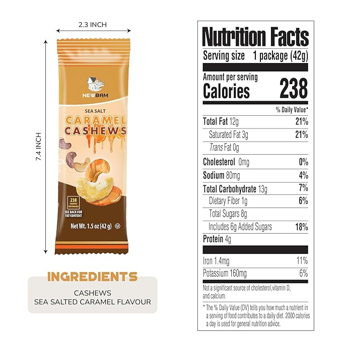 NEWBAM Sea Salt Caramel Cashews Individual Packs - 12 Cashew Snack Packs Roasted Nuts (1.5oz Each) ??Keto, Vegan, Gluten-Free - Healthy Snacks for Trail Mix, Office, or Party - Lightly Salted, Sweet Tasty