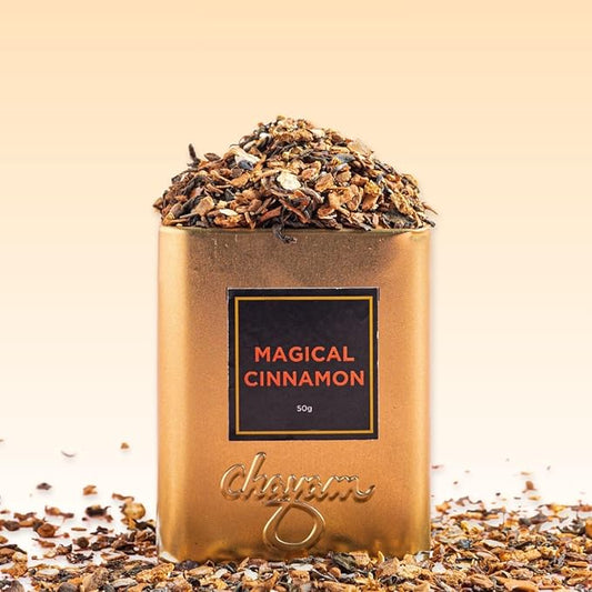 CHAYAM Magical Cinnamon Green Tea ??Loose Leaf, 50g (1.76 oz) ??With Clove, Star Anise & Orange Peel ??Spiced Herbal Tea ??Lightly Caffeinated ??Gift Tin