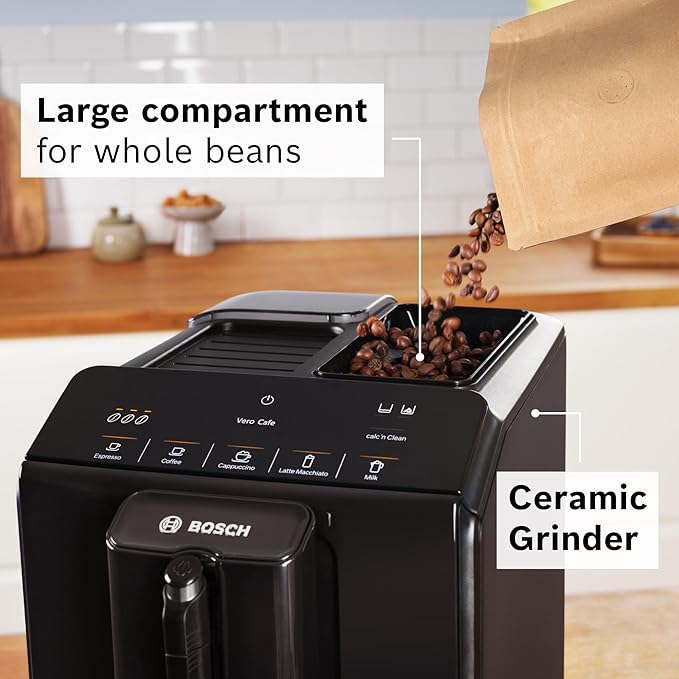 Bosch 300 Series Fully Automatic Espresso and Coffee Machine ??In-Cup Frother, OneTouch Milk Drinks, 5 Drink Options, Ceramic Grinder, Easy Clean & Descale, in Black TIU20109